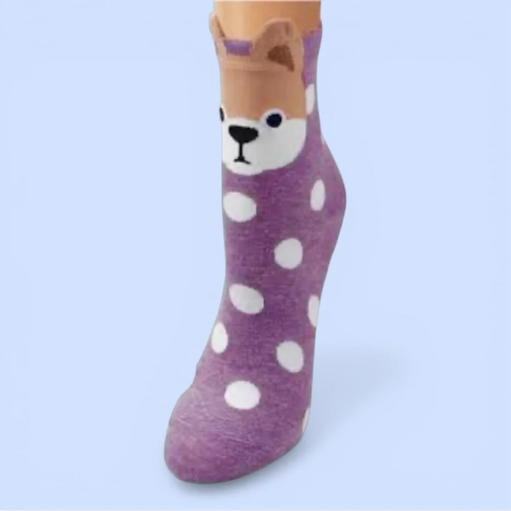 Cute Puppy Face Print Socks Set Polka‎ Dots NWOT